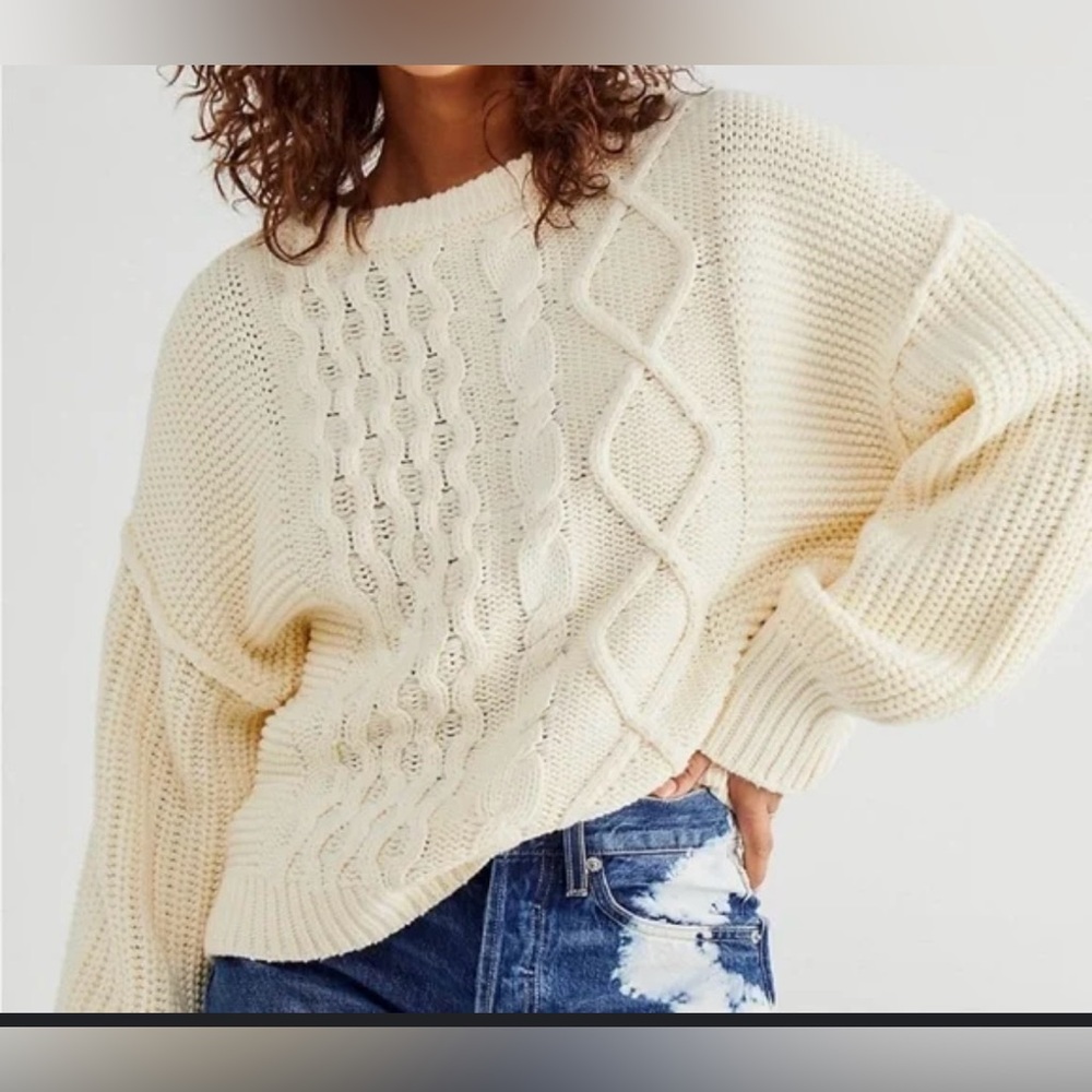 Free People Cream Cable Knit Sweater